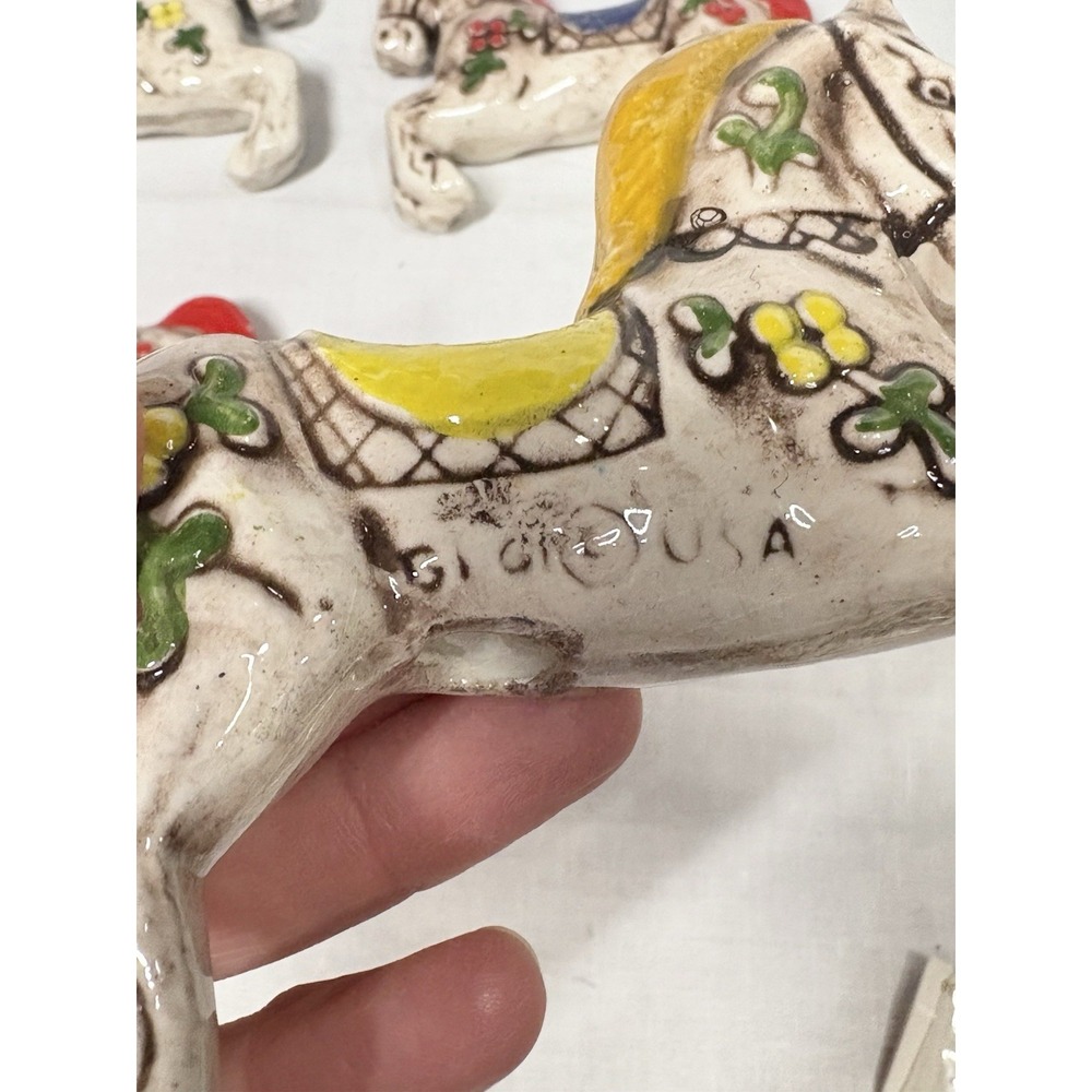 Lot 4 Vintage Gigi USA Ceramic‎ Horse Ornaments 3D Hand Painted Red Yellow Retro - Picture 4 of 15